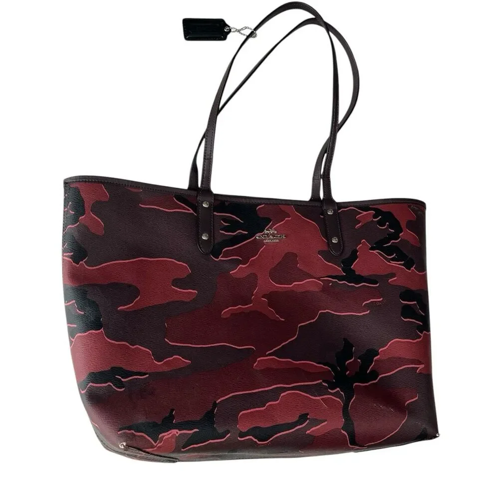 Coach Handbag Purse Military Red Camo Tote 31451 Large Shoulder Bag Reversible